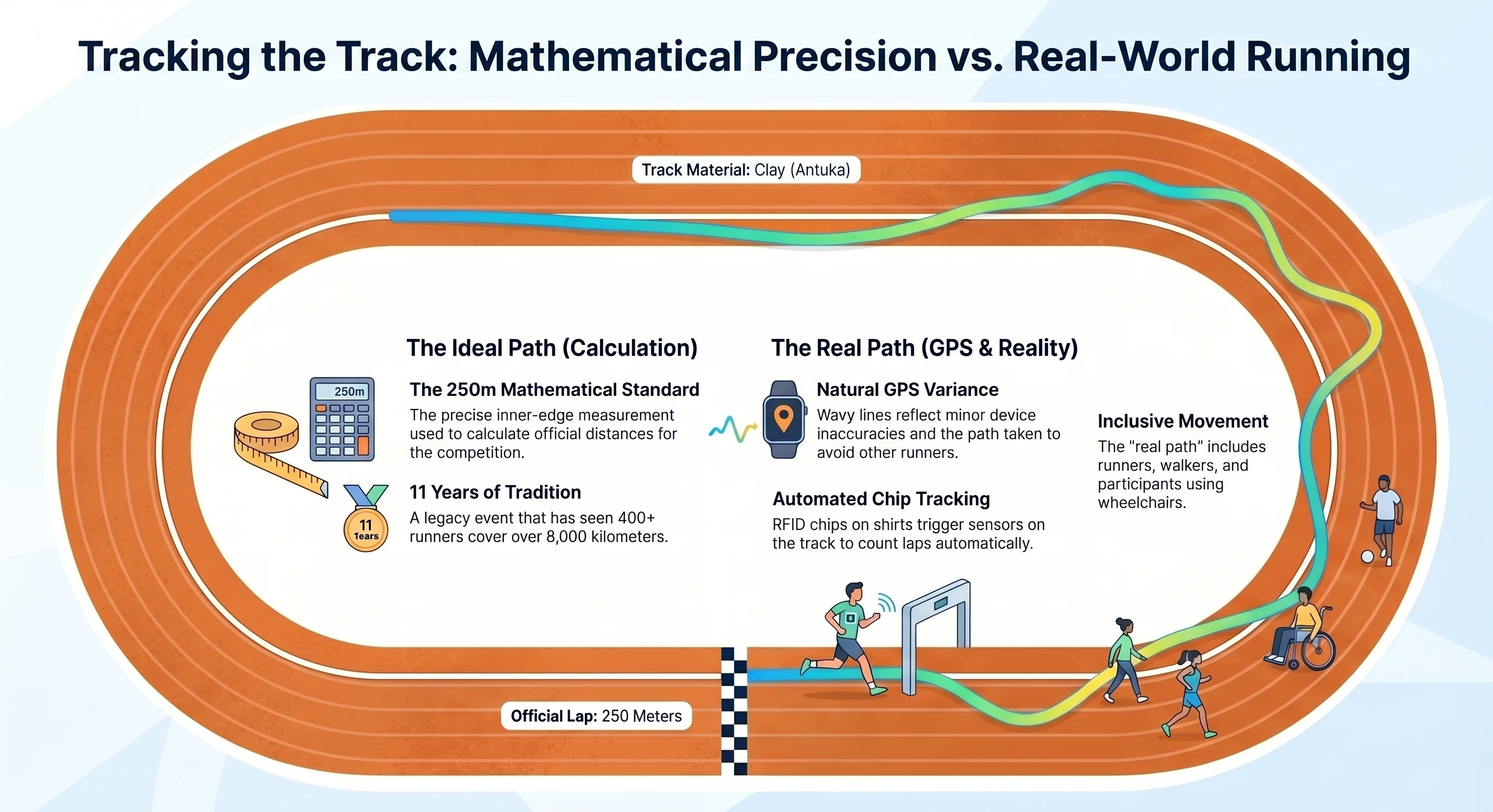 Comparison of the ideal path and a real GPS recording